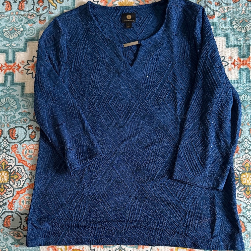 JM Collection Deep Blue V-Neck Sweater